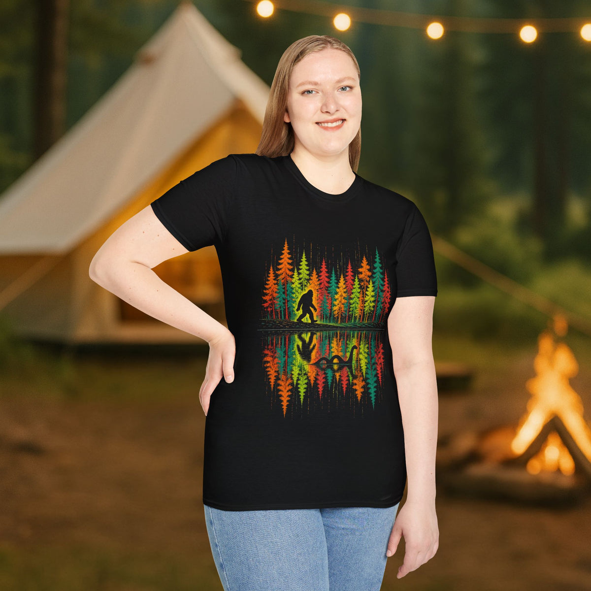 Bigfoot & Nessie Forest Lake Nature T-Shirt