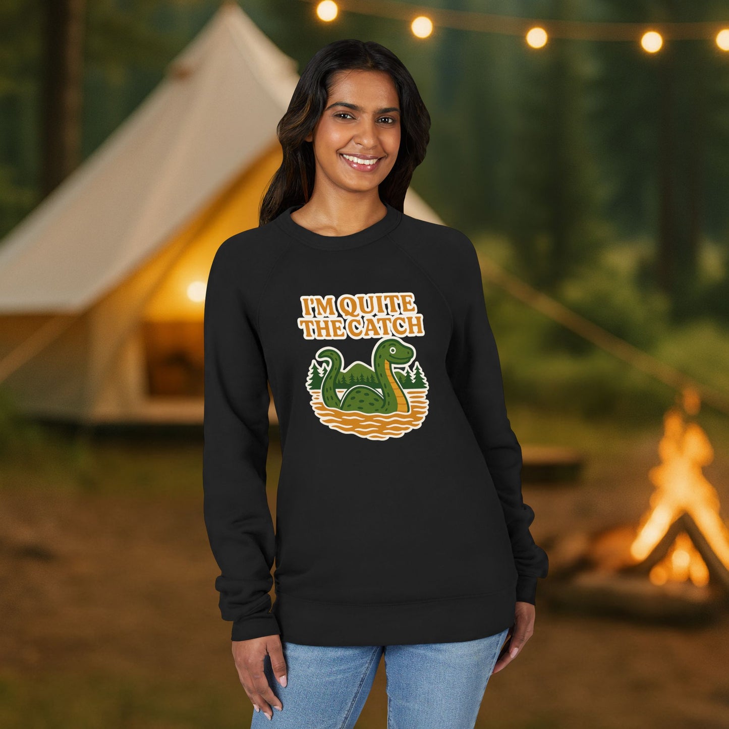I'm Quite the Catch Lake Monster Raglan Sweatshirt – Ultra-Comfy Premium Fleece