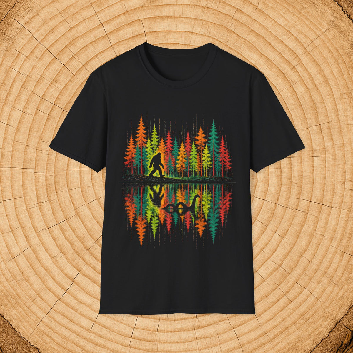 Bigfoot & Nessie Forest Lake Nature T-Shirt