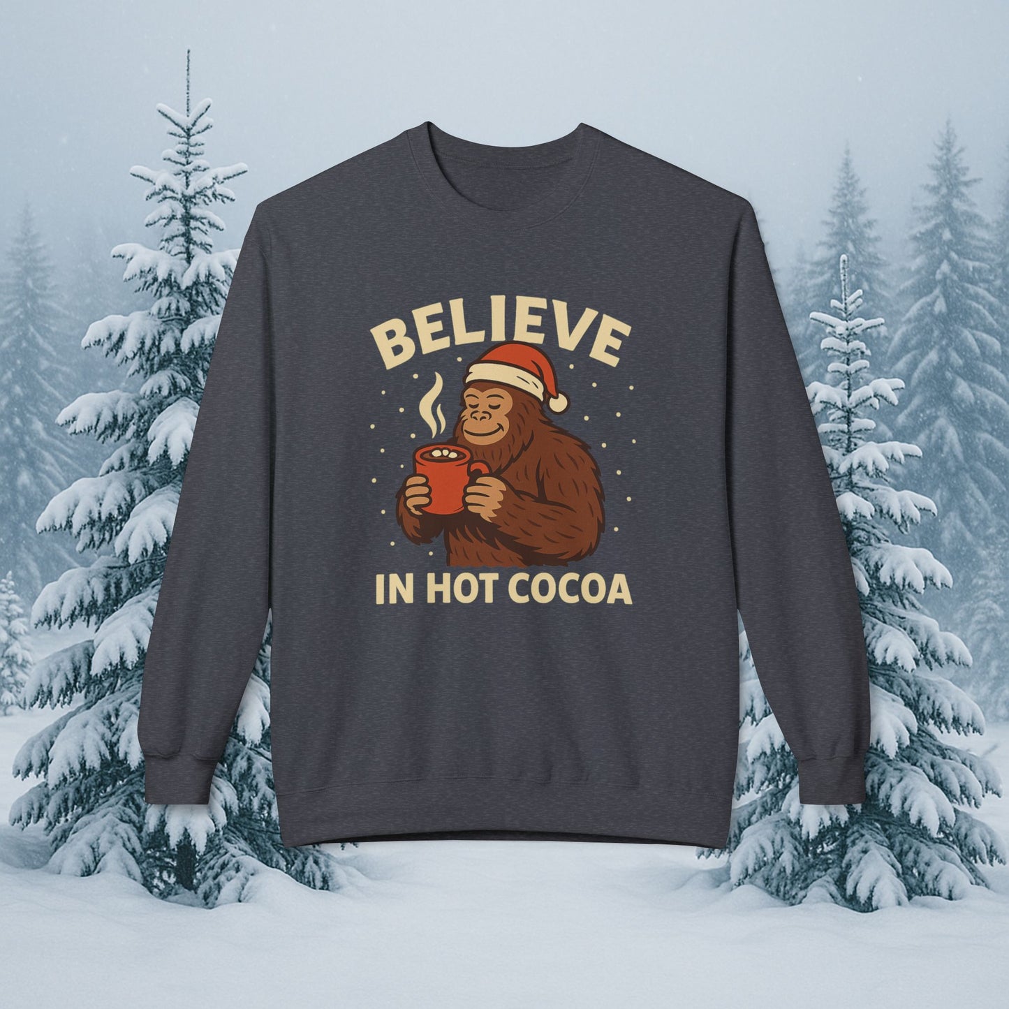 Believe in Hot Cocoa Sweatshirt — Cute Monkey Holiday Crewneck
