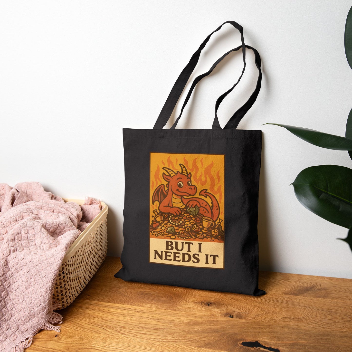 Tote - Cute Dragon 'But I Needs It' Canvas Shopping Bag Funny Dragon Bag