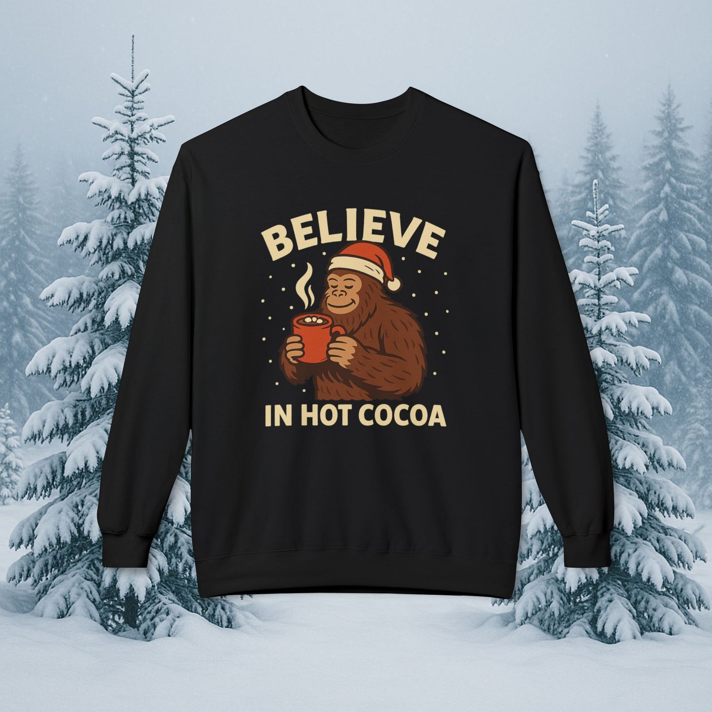 Believe in Hot Cocoa Sweatshirt — Cute Monkey Holiday Crewneck