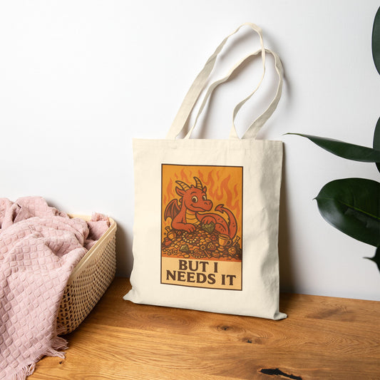 Tote - Cute Dragon 'But I Needs It' Canvas Shopping Bag Funny Dragon Bag
