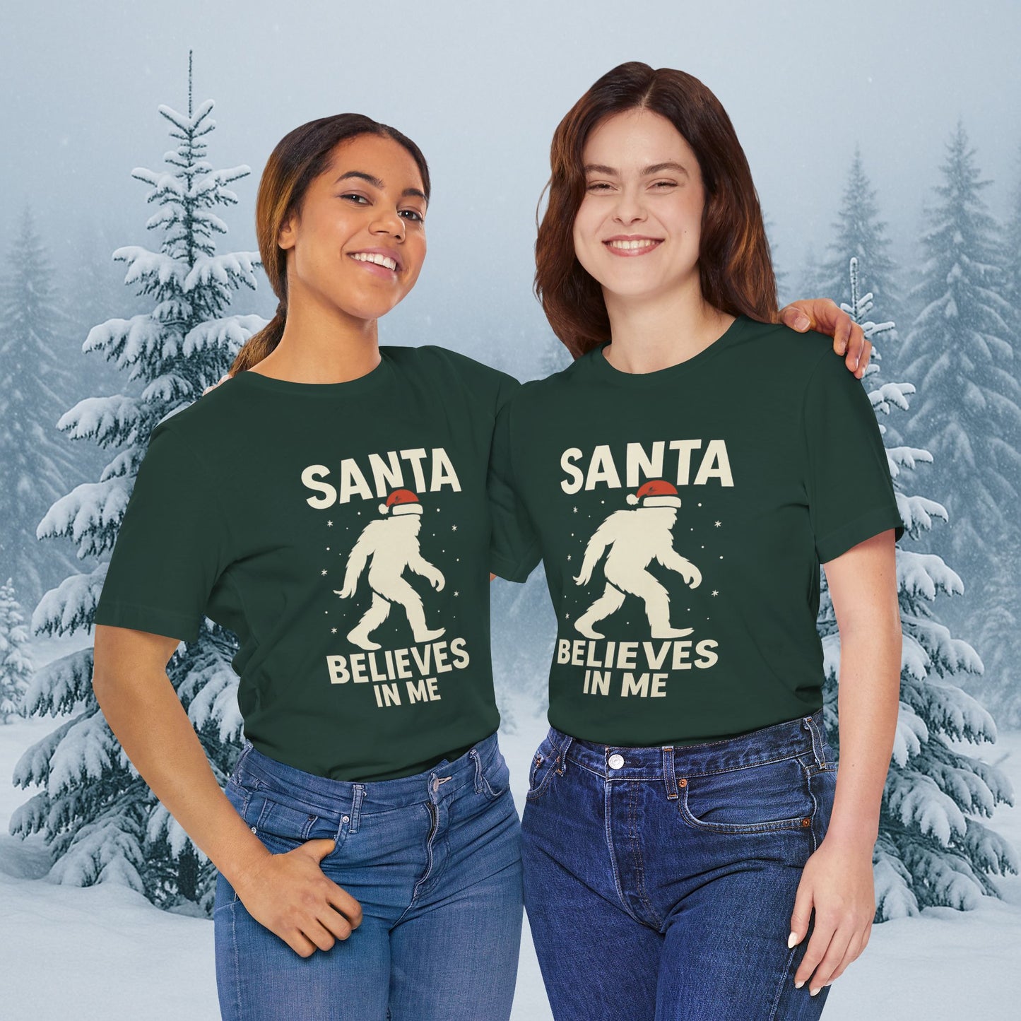 Santa Believes in Me Bigfoot T-Shirt – Funny Cryptid Christmas Tee