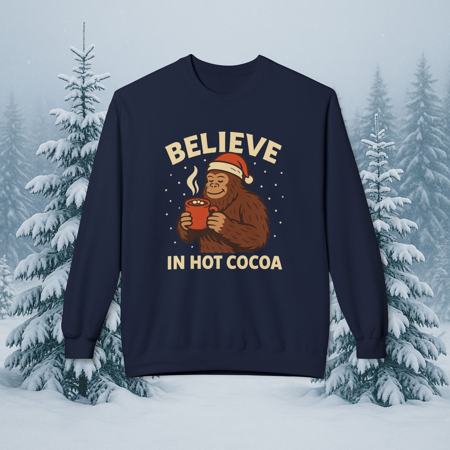 Believe in Hot Cocoa Sweatshirt — Cute Monkey Holiday Crewneck