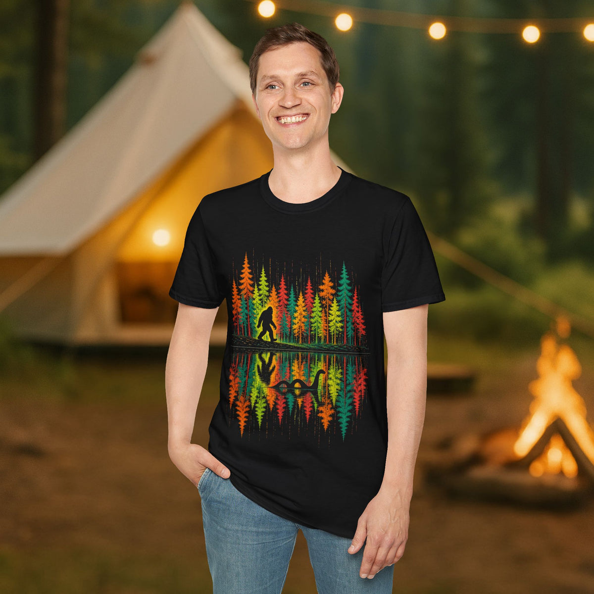 Bigfoot & Nessie Forest Lake Nature T-Shirt